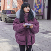 欧美高端大牌派克棉服女2024冬季韩版大毛领工装棉衣外套