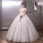 主婚纱2023齐地新娘高级质感，法式复古修身显瘦森系公主短袖轻