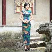 重工奢华旗袍老上海改良复古牡丹花民国高端气质优雅走秀长连衣裙