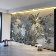 东南亚热带雨林壁纸客厅沙发，美式电视背景墙布，无纺布定制无缝壁画