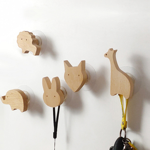 日式创意可爱动物挂钩榉木，粘钩免打孔小无痕厨房墙壁门后钥匙衣服