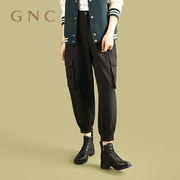 GNC黑色马丁靴商场同款冬季低跟圆头经典英伦风系带真皮舒适短靴