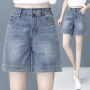 夏季薄款牛仔短裤女2024年热裤宽松直筒，显瘦中裤高腰五分裤子