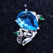 仿天然蓝托帕石戒指女 镶嵌宝石开口戒指彩宝饰品指环