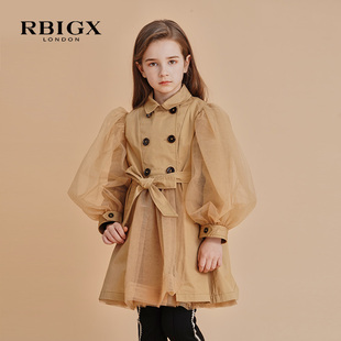 rbigx瑞比克童装秋季甜美优雅网纱设计感潮流设计感百搭风衣