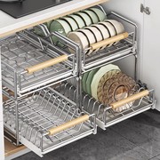 不锈钢厨房碗碟收纳架橱柜内置物架抽屉式拉篮抽拉放盘子沥水碗架