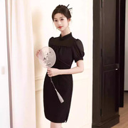 琳湘漫黑色文艺，小清新短袖旗袍，2024年夏季小个子少女改良年轻