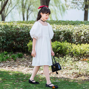 女童连衣裙夏季2024韩版童装中大童泡泡袖方领白色洋气公主裙
