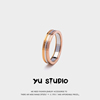 yustudio时尚三色彩金戒指，男女ins潮简约个性，轻奢单身钛钢转指环
