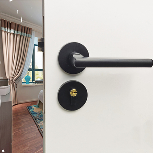 太空铝黑色铝锁静音卧室房美式亚光黑分体锁现代简约室内门锁