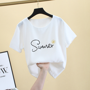 夏季韩版大码宽松卡通字母印花学生雪纺衫短袖t恤女半袖上衣