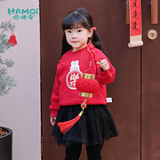 女童套装秋冬季儿童红色，加绒卫衣小童，婴儿新年拜年服宝宝洋气裙裤