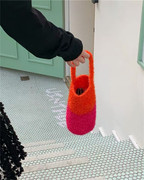 露思家韩国 小众设计师 编织撞色水桶包包袋手袋女 多色