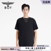 BOYLONDON潮牌短袖情侣装夏季老鹰烫钻黑色休闲T恤N01038