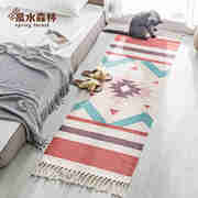 北欧风棉麻地毯手工编织流苏卧室床边毯客厅沙发茶几地毯