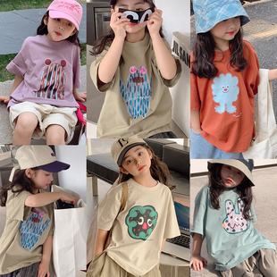 女童短袖t恤童装2024夏装，儿童夏季纯棉衣服，大童洋气时髦上衣