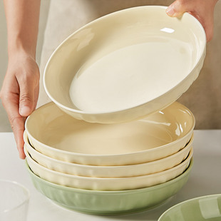 奶油风陶瓷盘子菜盘家用7寸菜碟子，餐盘高级感深盘碗碟餐具套装