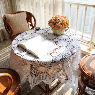 棉线手工钩针钩花编织镂空白色米色客厅茶几长方形桌布盖布可