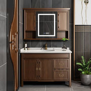 新中式浴室柜组合实木，落地洗手洗脸台盆柜岩板卫浴柜橡木智