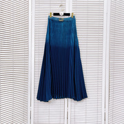 南油货设计感深蓝色百褶牛仔裙欧货半身裙渐变色休闲长裙B2#3367