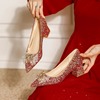 红色婚鞋女婚纱秀禾两穿新娘鞋2024年法式水晶高跟鞋粗跟单鞋