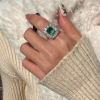 欧美复古彩宝哥伦比亚祖母绿色宝石设计感气质轻奢开口戒指食指戒