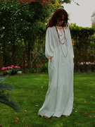 原创设计全棉连衣长裙拖地裙波西米亚度假白色，棉长裙海边连衣裙