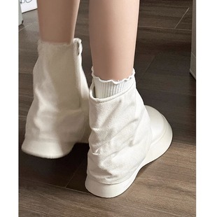 2024秋白色裤管靴女松糕，底小个子增高甜酷大头马丁靴薄款短靴