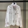 欧阿玛施女装2023春秋立领拼接系带白色长袖衬衫5300738