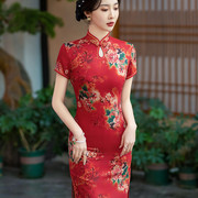 老上海复古中老年妈妈婚宴旗袍红色中长年轻时尚2024春夏大码