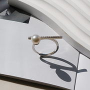 平衡木单珠纯银S925戒指搭配淡水珍珠7-8mm时尚小单品戒指