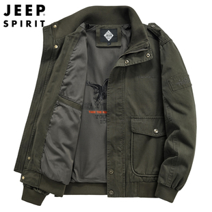jeep工装外套男春季纯棉水洗，翻领上衣春秋款，美式休闲运动夹克
