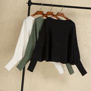 秋季黑色时尚款女式蝙蝠袖，打底衫毛衣针织衫，长袖短款宽松套头上衣