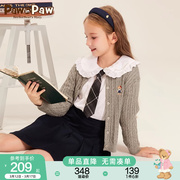 pawinpaw卡通小熊童装春秋，女童针织开衫儿童毛衣，学院风上衣