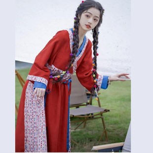 西藏旅游拍照民族风连衣裙，春秋季异域风，日常复古国风少女改良汉服