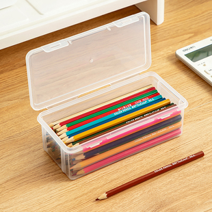 铅笔收纳盒透明文具盒塑料儿童桌面，笔筒装彩铅蜡笔，彩色笔袋马克笔