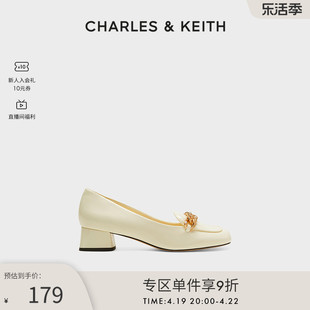 charles&keith春夏女鞋ck1-60361424女士链条方头粗跟单鞋