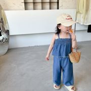女童夏装套装宝宝衣服吊带仿天丝牛仔小童儿童服装韩国婴儿童装