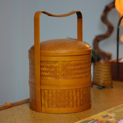 纯手工竹编双层多层复古食盒，月饼盒手提蓝茶具，收纳盒礼盒篮子中式