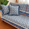 蓝色草莓全棉布艺四季通用沙发垫防滑纯棉坐垫，全盖靠背巾田园