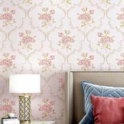 欧式田园小花墙纸立体浮雕，客厅卧室粉色，家用刷胶非自粘无纺布壁纸