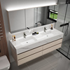 定制现代岩板无缝衔接一体，双盆浴室柜组合卫生间，轻奢双人洗手池盆