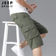 jeep工装纯棉七分裤男士夏季薄款宽松直筒中裤，多口袋休闲运动短裤