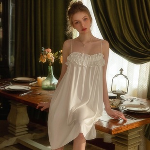 冰丝睡衣女夏季薄款高级感白色，纯欲风性感吊带睡裙家居服2024