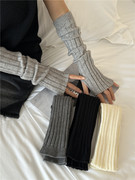 日系韩版秋冬季保暖针织袖套毛线防寒少女竖纹半指手套长款手臂套