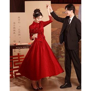 新中式敬酒服2023新娘红色套装秀禾服旗袍冬季结婚订婚礼服裙