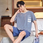 男士睡衣夏季棉质短袖短裤青年，韩版休闲大码夏天薄款家居服套装