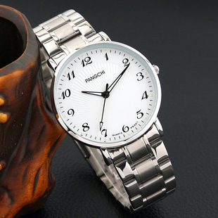 鹏志精钢男手表 时尚进口金属机芯女表 实心钢带大数字精准石英表