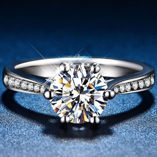 韩版时尚气质六爪群镶钻锆仿真钻戒开口戒指，女2克拉活口指环饰品