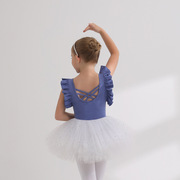 儿童舞蹈服夏季蓝色女童练功服无袖中国舞幼儿芭蕾舞裙子
